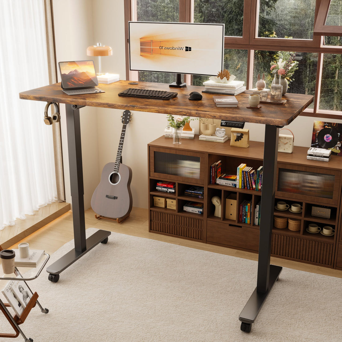 Monomi 63"x28" Electric Standing Desk, Rustic Brown/Black