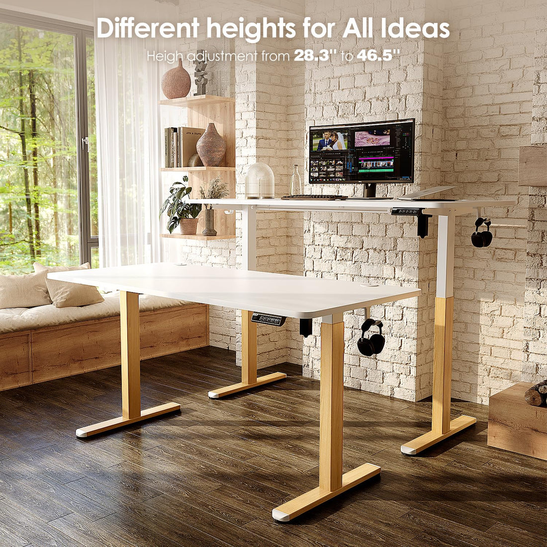 Monomi 63"x28" Electric Standing Desk, Rustic Brown/Black