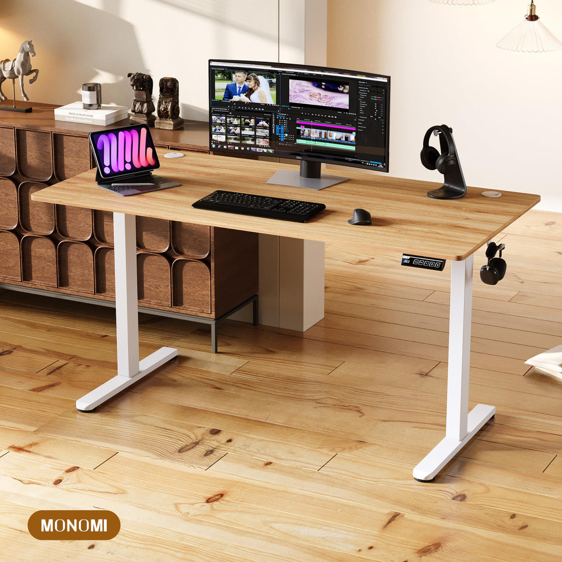 Monomi 63"x28" Electric Standing Desk, Rustic Brown/Black