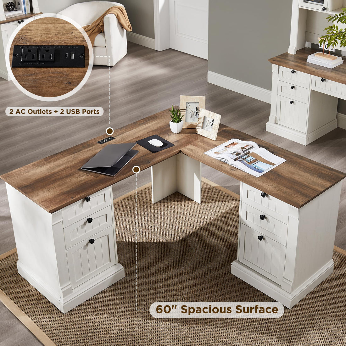 OKD 60" L-Shaped Executive Desk with Hutch & Storage