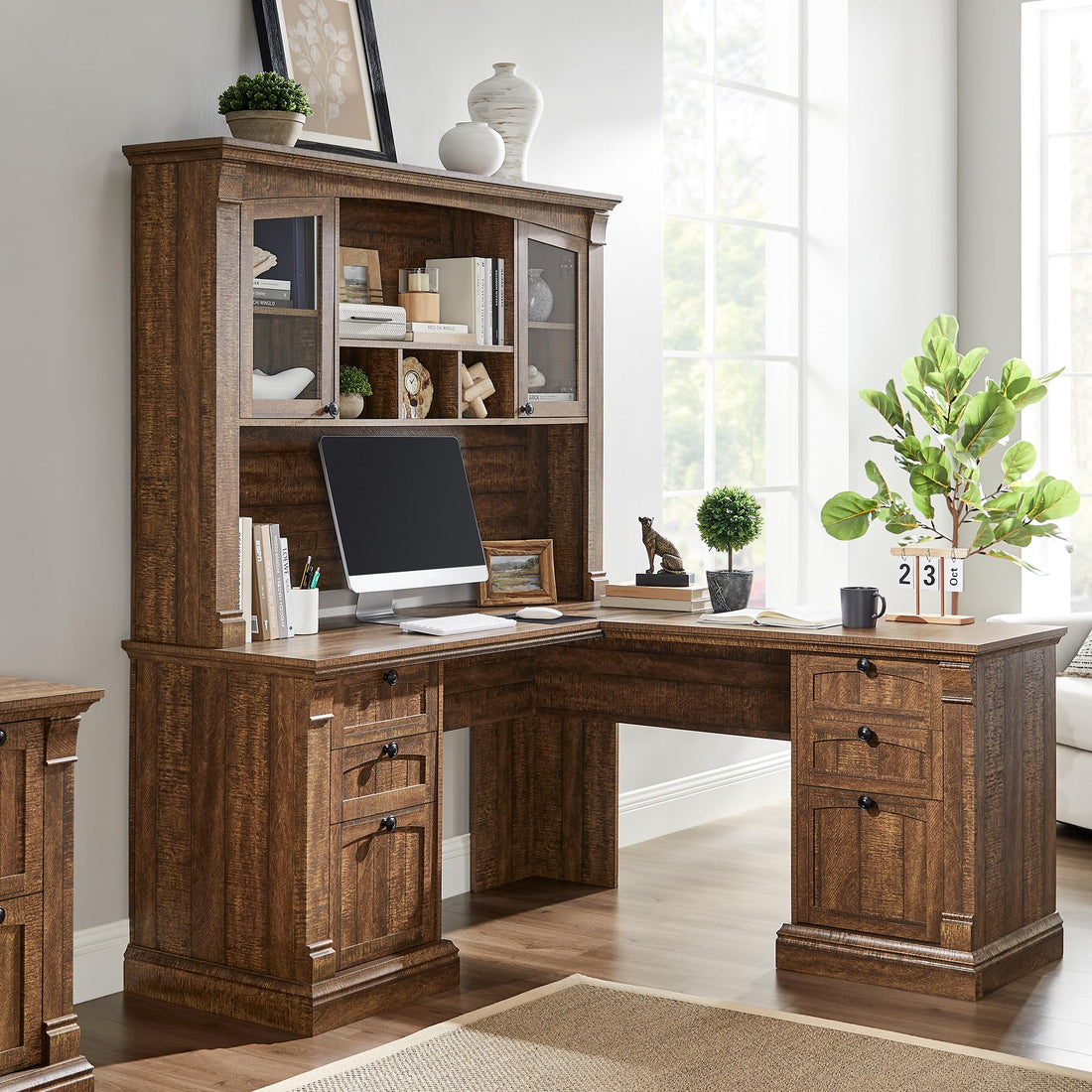OKD 60" L-Shaped Executive Desk with Hutch & Storage