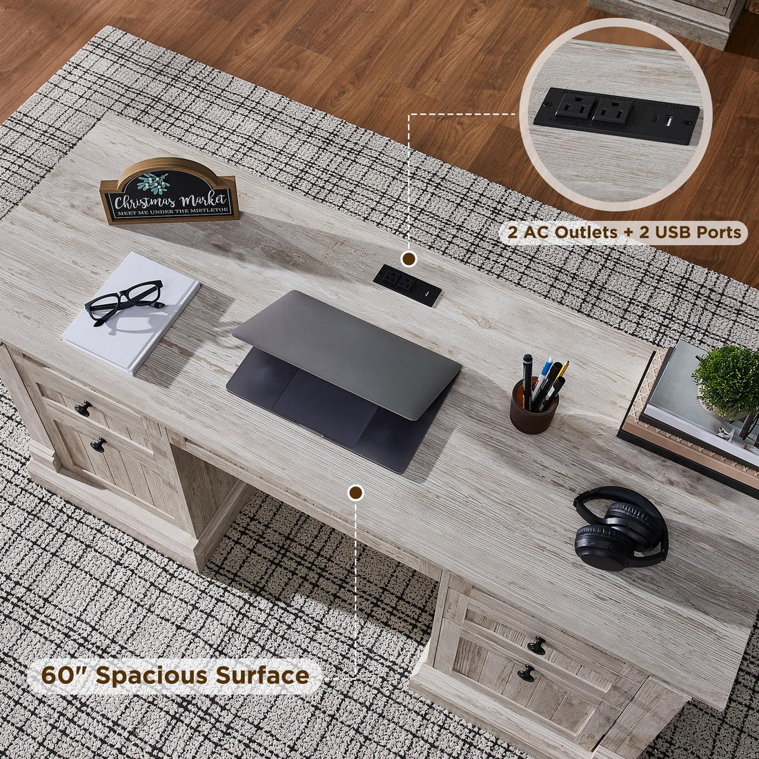 OKD 60" L-Shaped Executive Desk with Hutch & Storage