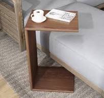 YSSOA C-Shaped Wooden Sofa Side Snack Desk – Black